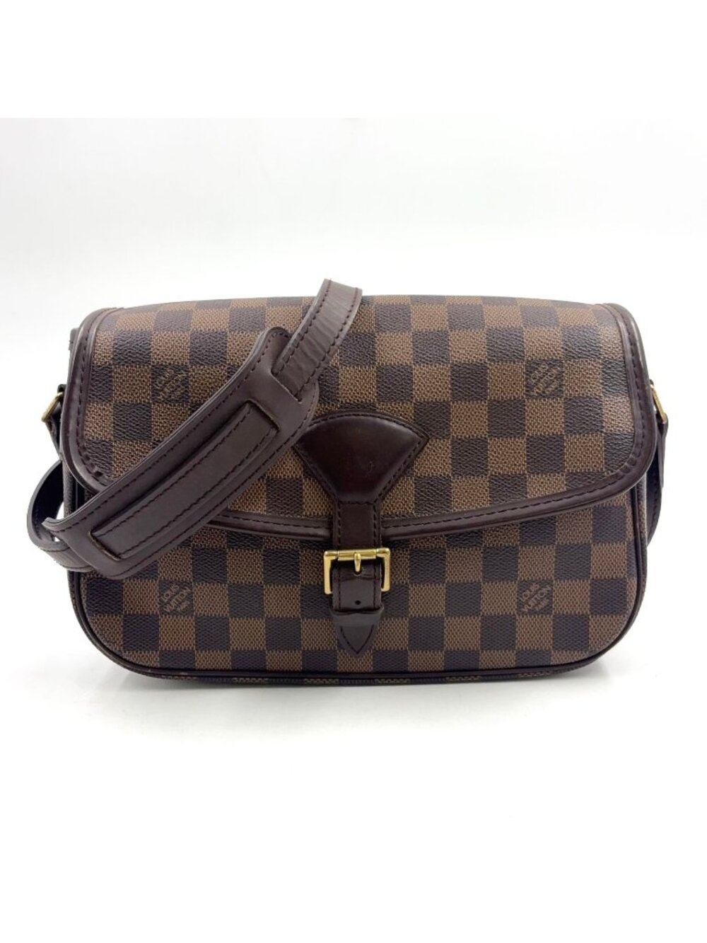 Louis Vuitton Solonge Damier Ebene Leather Brown Shoulder Bag Gold